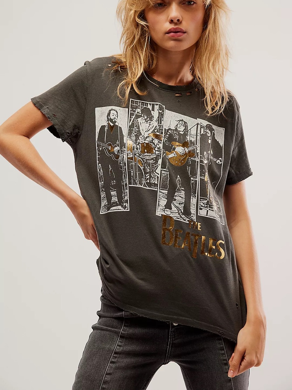 Junk Food X Free People The Beatles Rooftop Vintage Destroy Tee